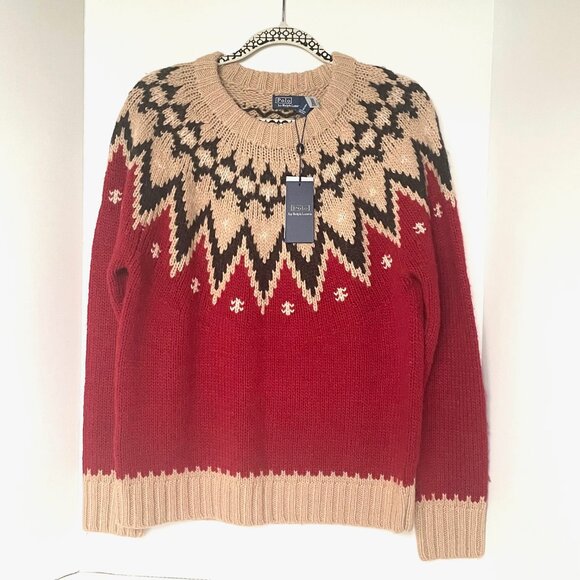 Polo Ralph Lauren Sweaters - Polo Ralph Lauren Women's Alpaca Wool Fair Isle Pullover Sweater Red & Beige
